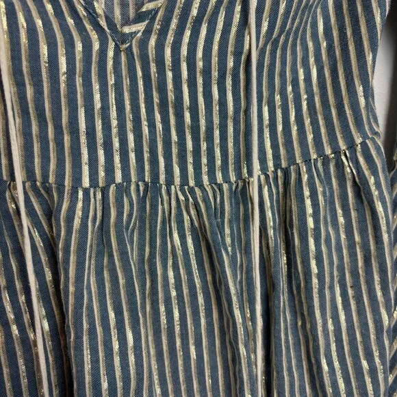 Altar'd State Striped Blue & Gold Metallic Peplum Blouse With Tassels Size S - Picture 2 of 7